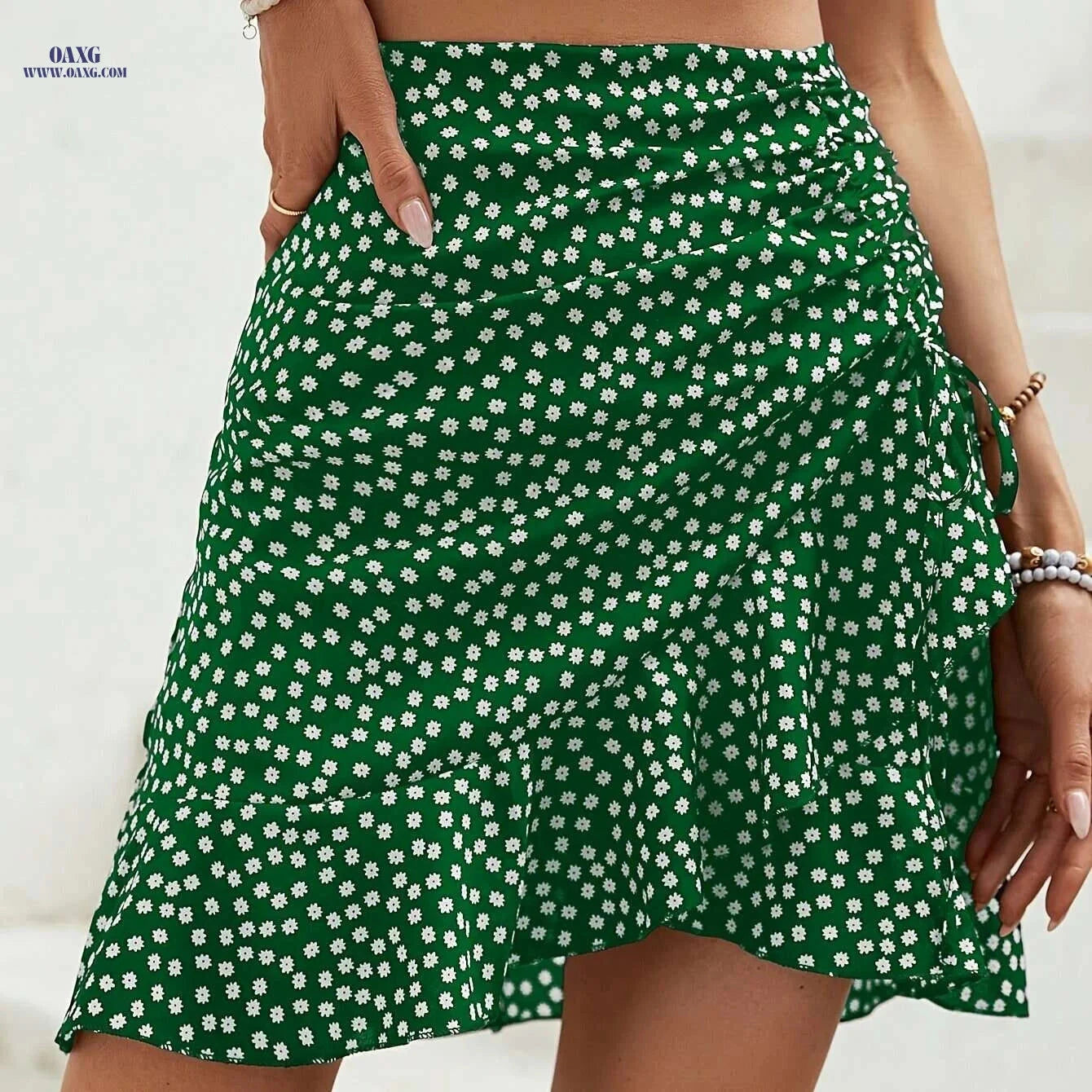 Elegant High-Waist Polka Dot Skirt - Women's Floral Wrap Design   OAXG 