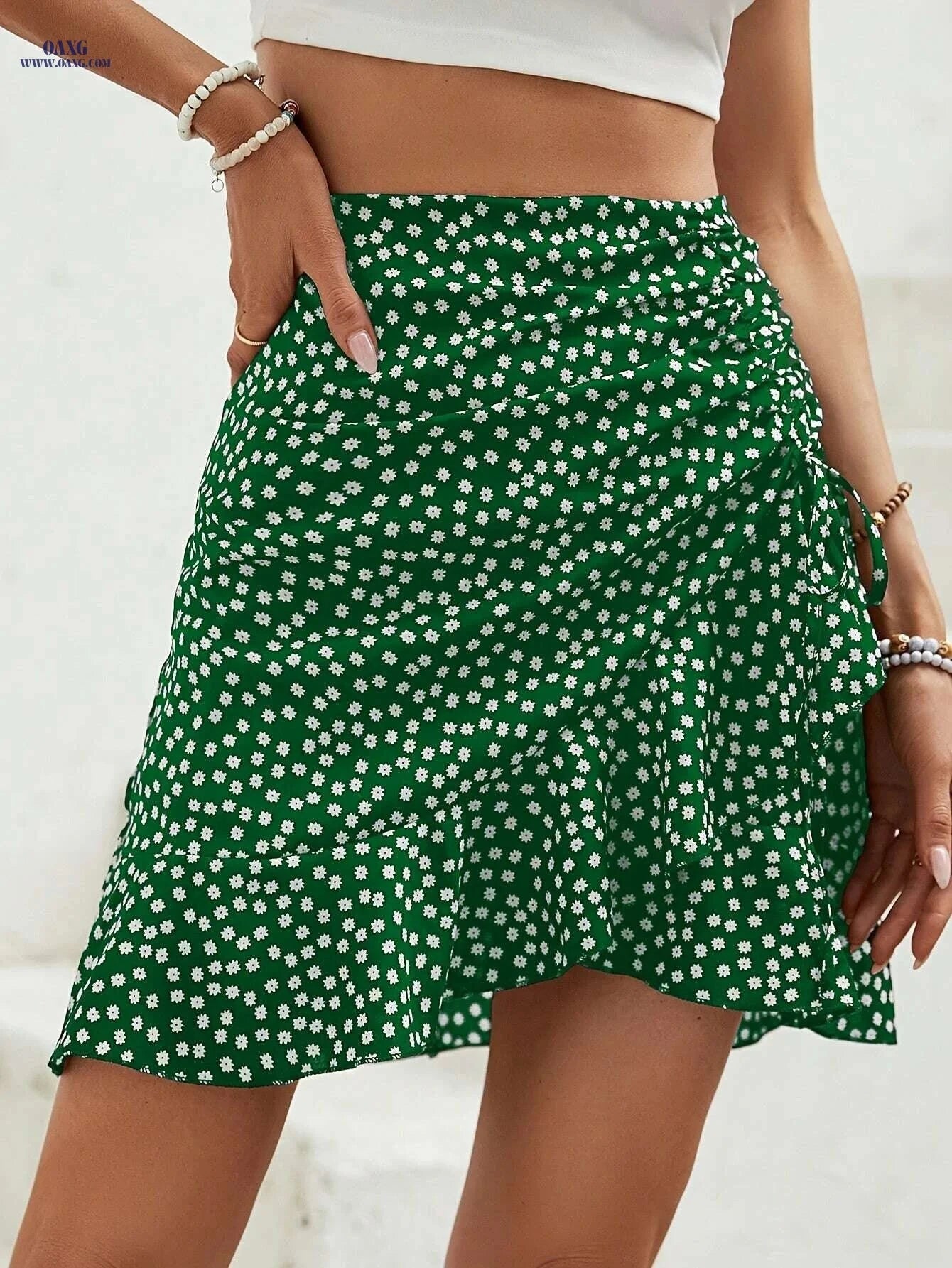Elegant High-Waist Polka Dot Skirt - Women's Floral Wrap Design   OAXG 
