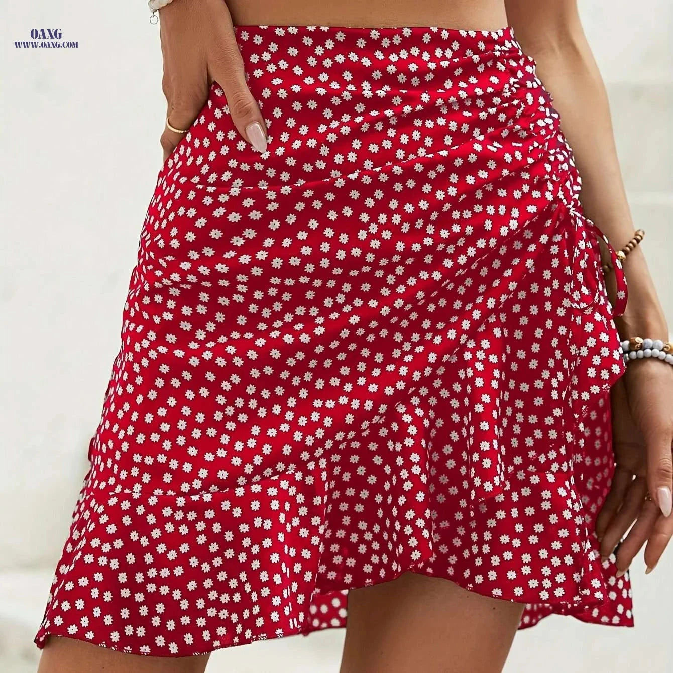 Elegant High-Waist Polka Dot Skirt - Women's Floral Wrap Design   OAXG Black / XS