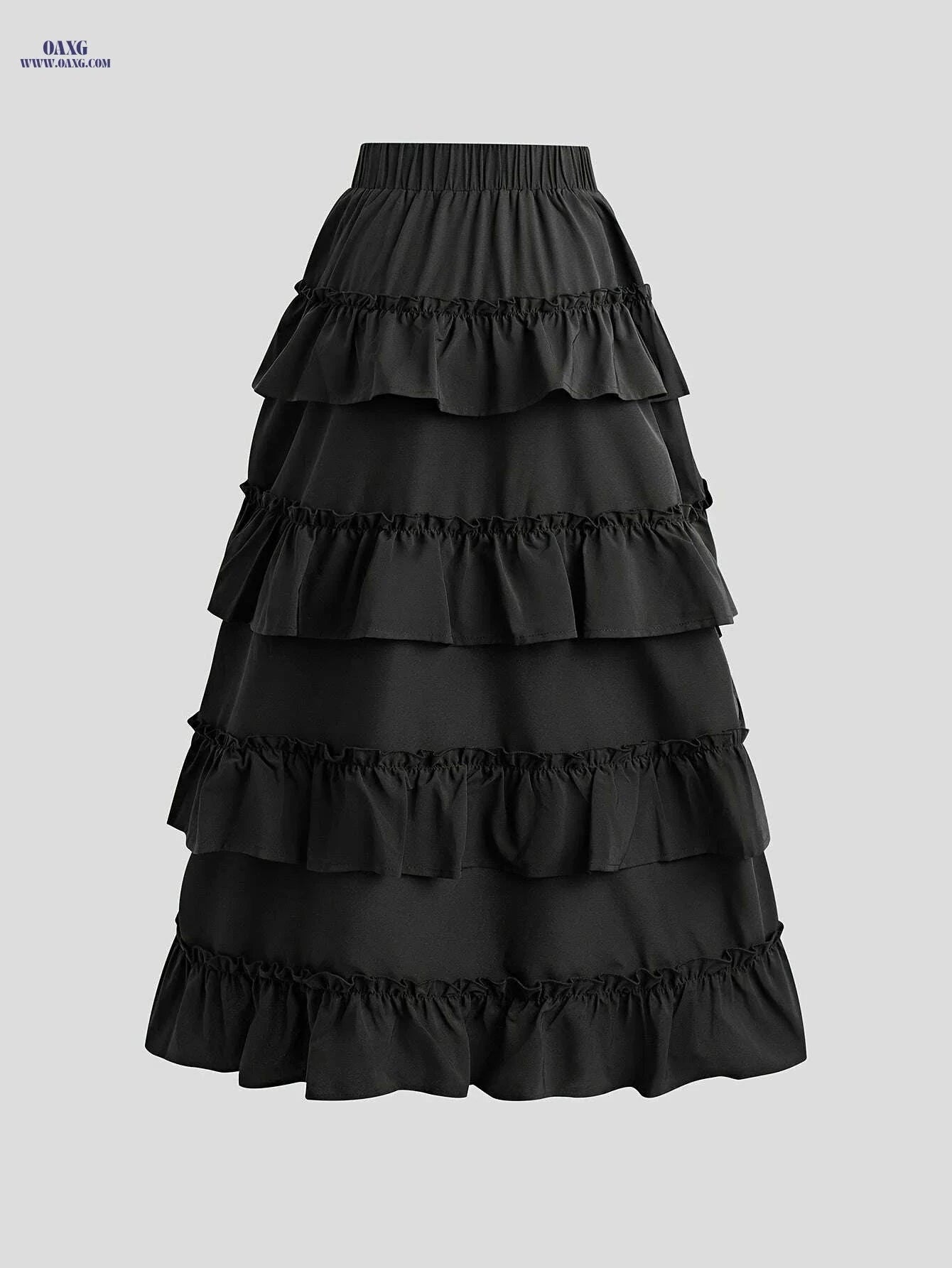 Elegant High Waist Ruffle Trim Asymmetric Skirt for Women   OAXG 