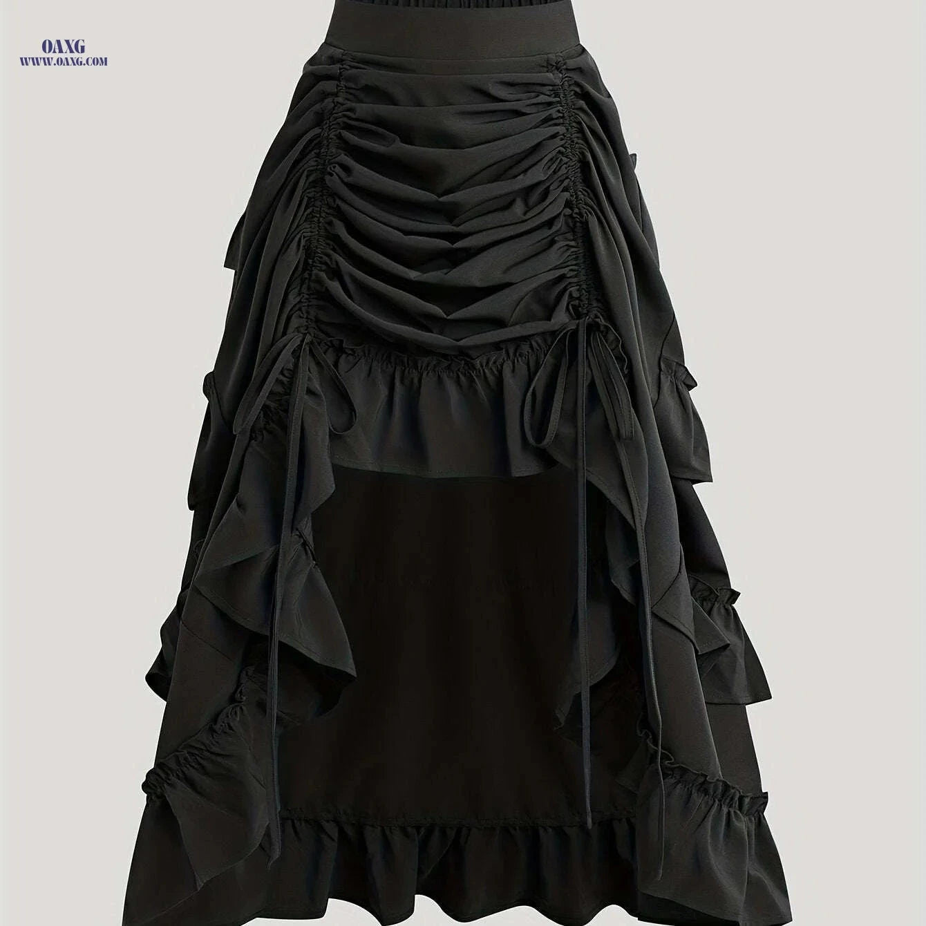 Elegant High Waist Ruffle Trim Asymmetric Skirt for Women   OAXG Black / S