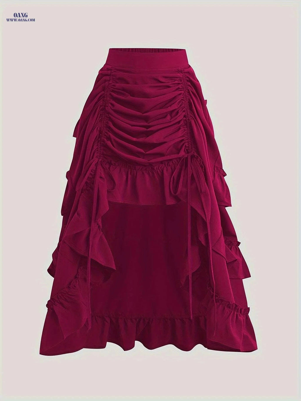Elegant High Waist Ruffle Trim Asymmetric Skirt for Women   OAXG Black / S