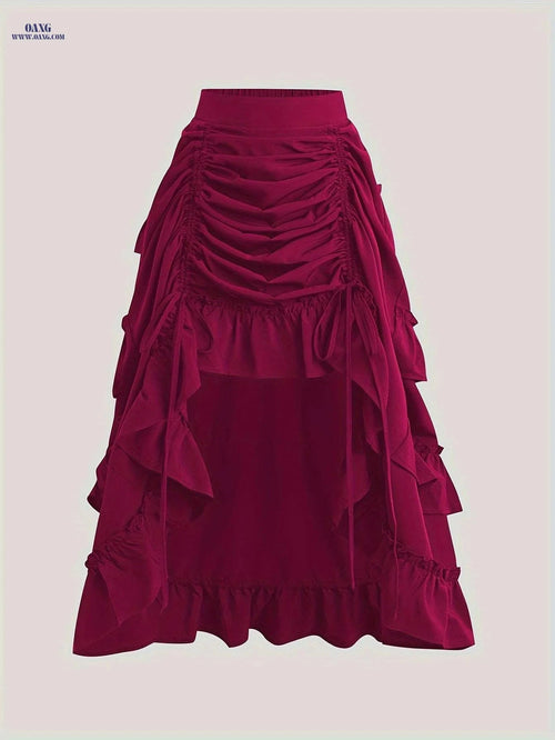 Elegant High Waist Ruffle Trim Asymmetric Skirt for Women   OAXG Black / S
