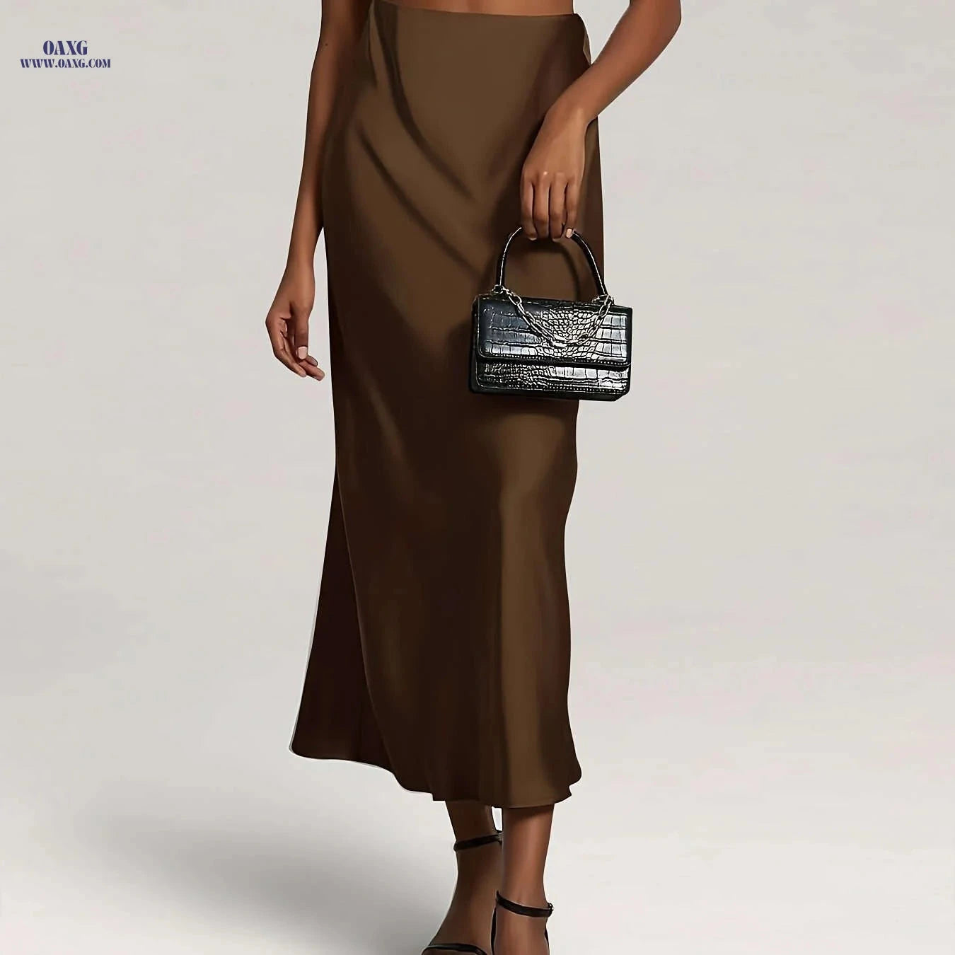 Elegant High-Waist Satin Skirt - Solid Color for Parties & Daily Wear   OAXG 