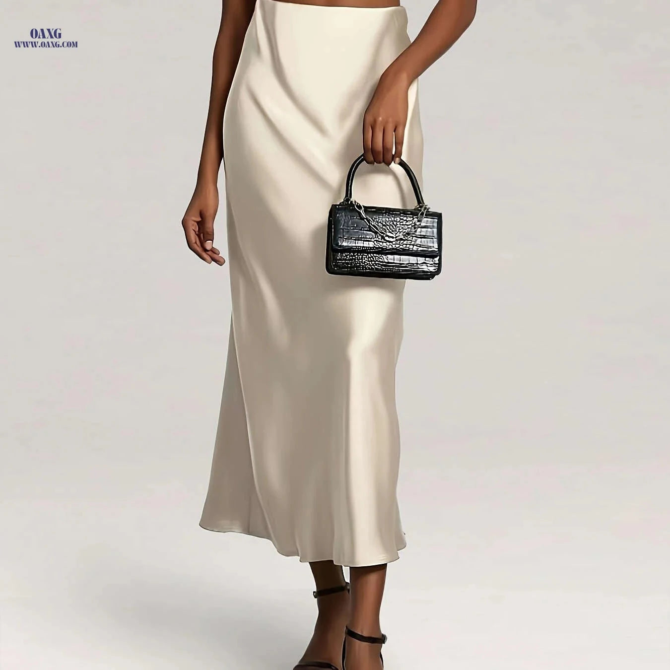Elegant High-Waist Satin Skirt - Solid Color for Parties & Daily Wear   OAXG 