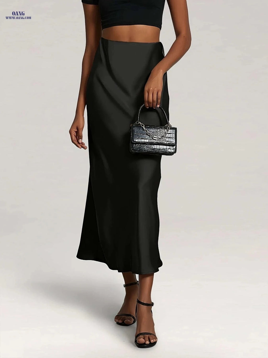 Elegant High-Waist Satin Skirt - Solid Color for Parties & Daily Wear   OAXG 