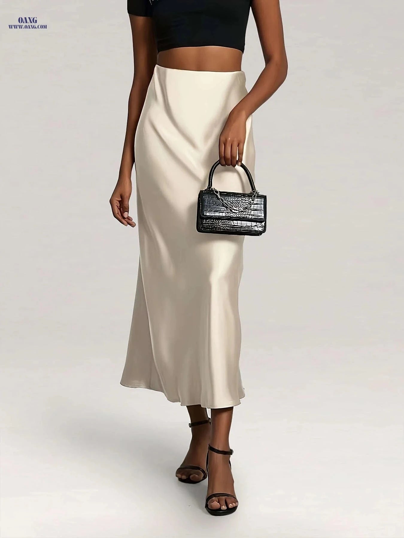 Elegant High-Waist Satin Skirt - Solid Color for Parties & Daily Wear   OAXG 