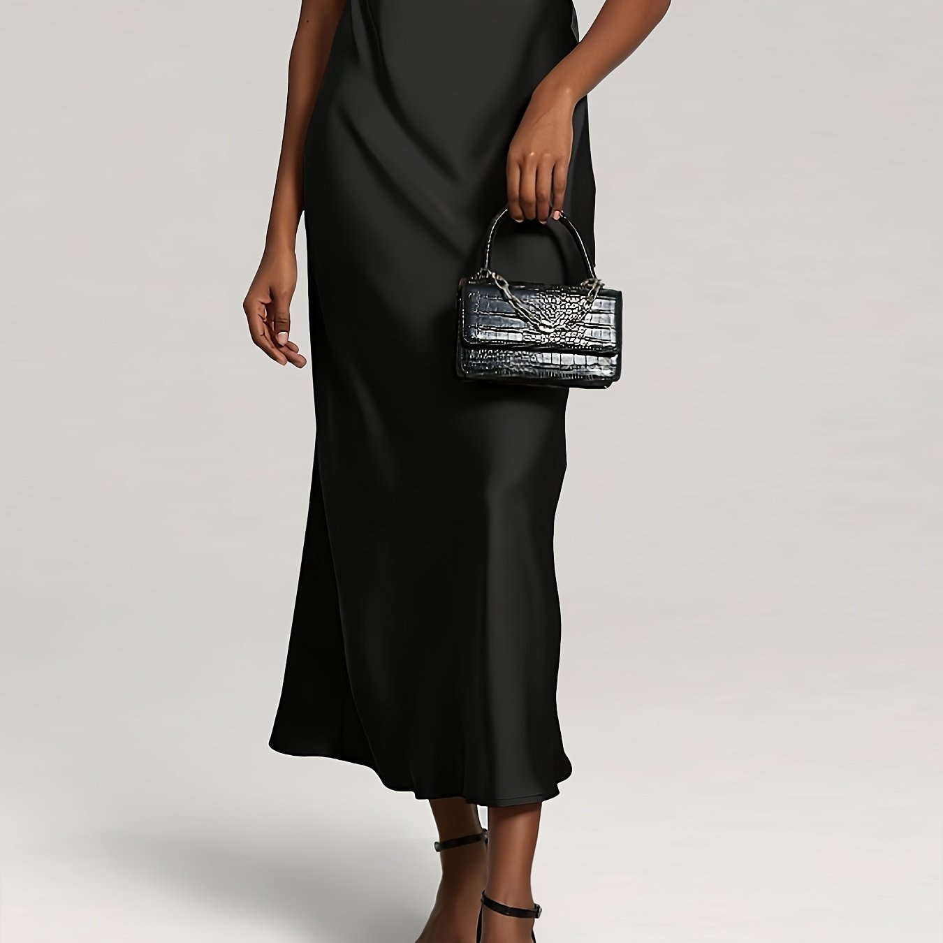 Elegant High-Waist Satin Skirt - Solid Color for Parties & Daily Wear   OAXG 