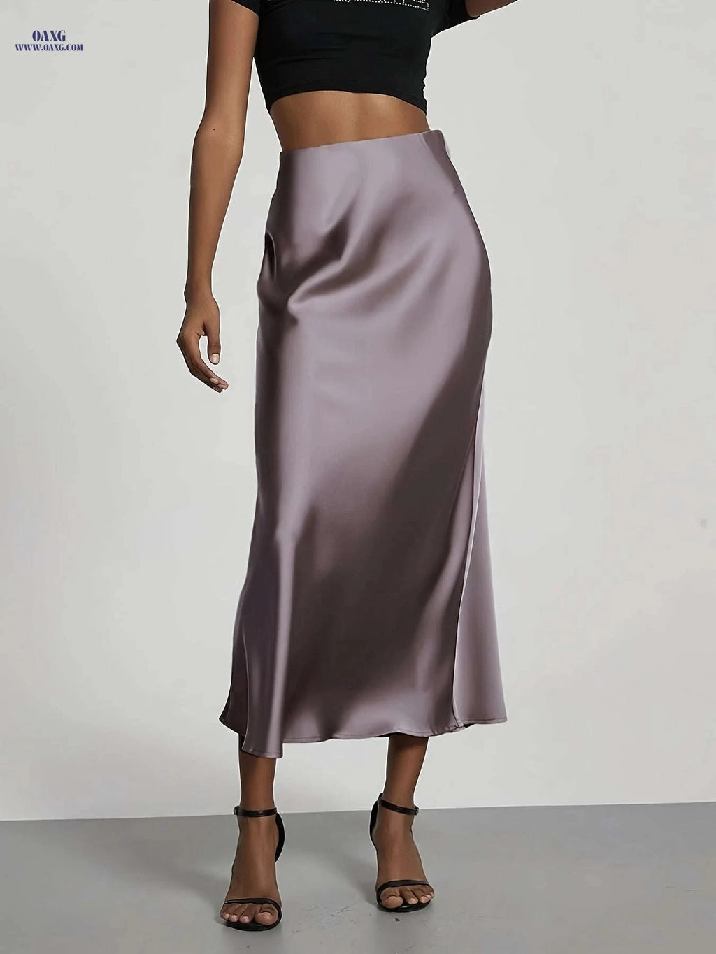 Elegant High-Waist Satin Skirt - Solid Color for Parties & Daily Wear   OAXG 