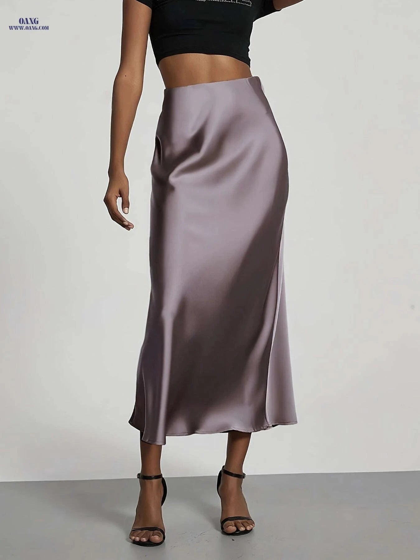 Elegant High-Waist Satin Skirt - Solid Color for Parties & Daily Wear   OAXG 