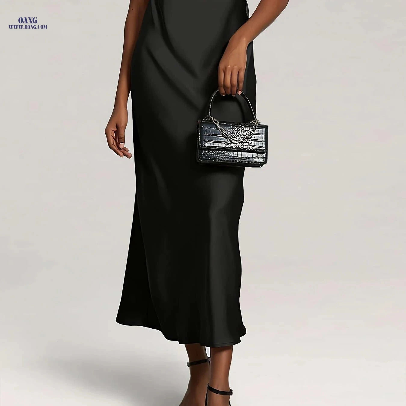 Elegant High-Waist Satin Skirt - Solid Color for Parties & Daily Wear   OAXG 