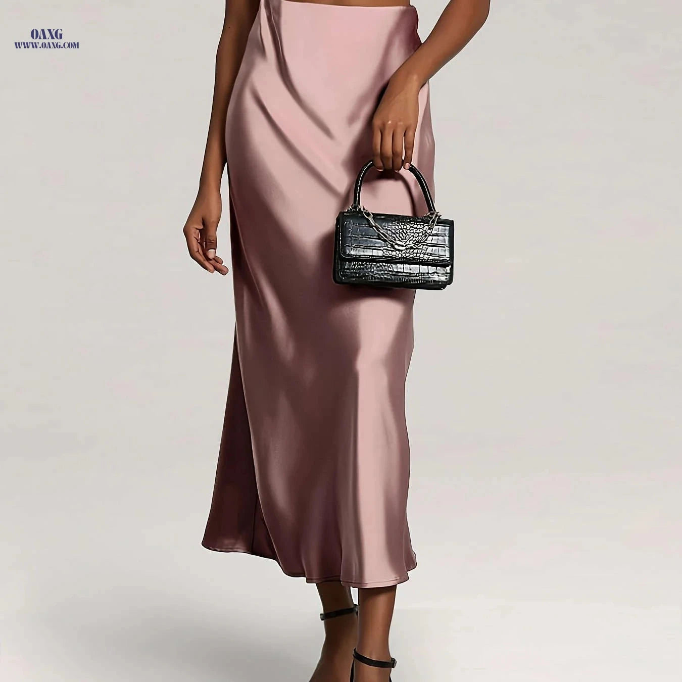 Elegant High-Waist Satin Skirt - Solid Color for Parties & Daily Wear   OAXG 