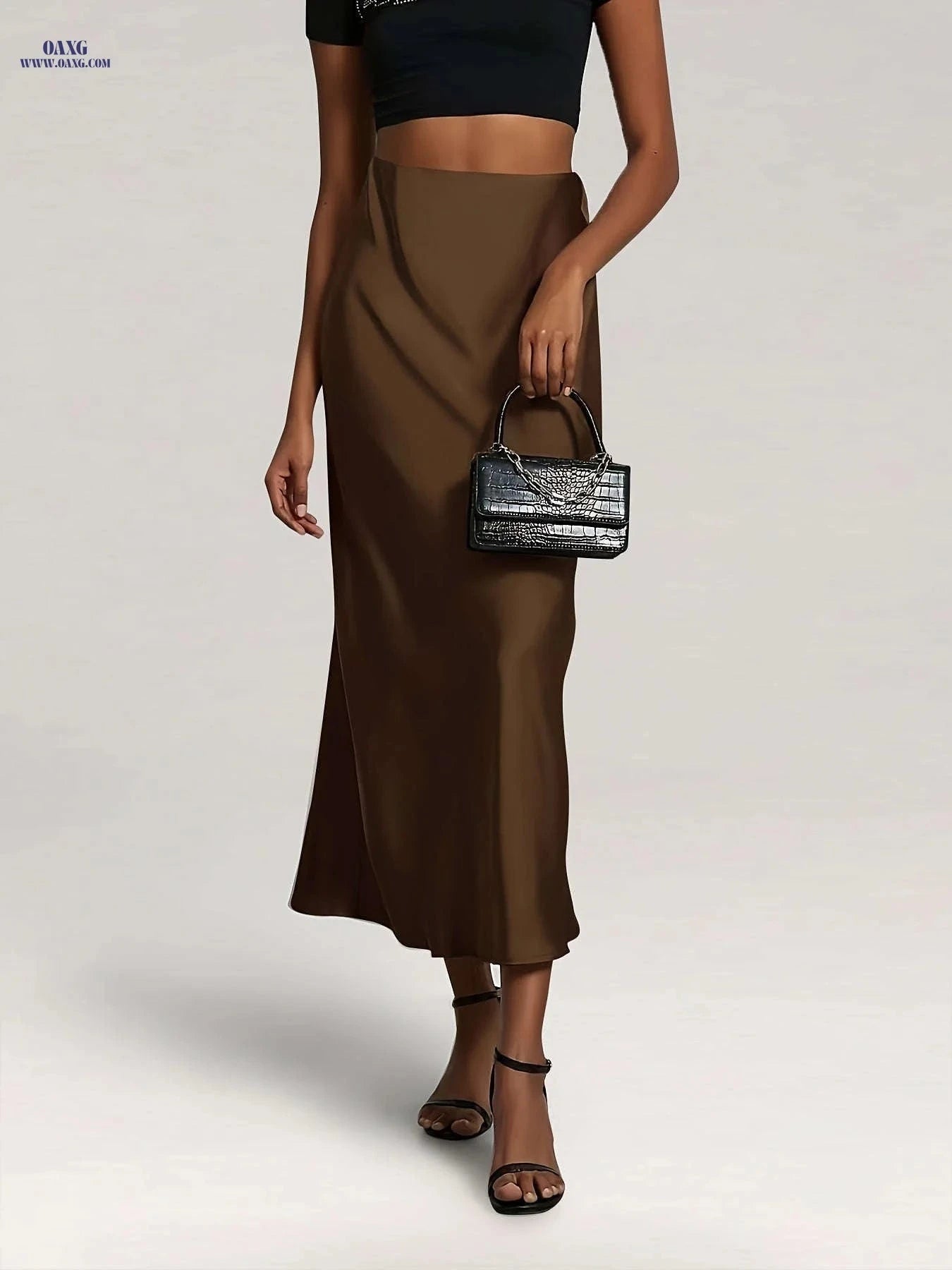 Elegant High-Waist Satin Skirt - Solid Color for Parties & Daily Wear   OAXG Army Green / XS
