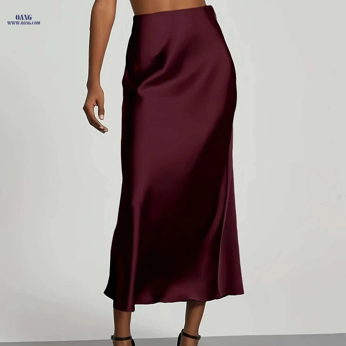 Elegant High-Waist Satin Skirt - Solid Color for Parties & Daily Wear   OAXG Army Green / XS