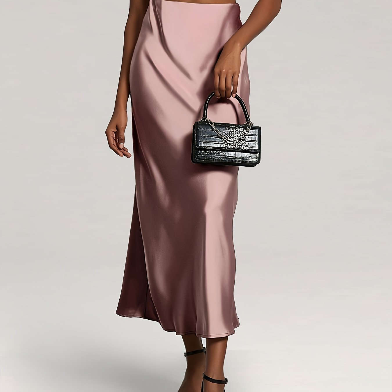 Elegant High-Waist Satin Skirt - Solid Color for Parties & Daily Wear   OAXG 