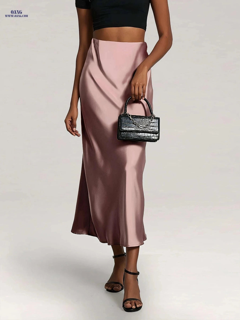 Elegant High-Waist Satin Skirt - Solid Color for Parties & Daily Wear   OAXG 
