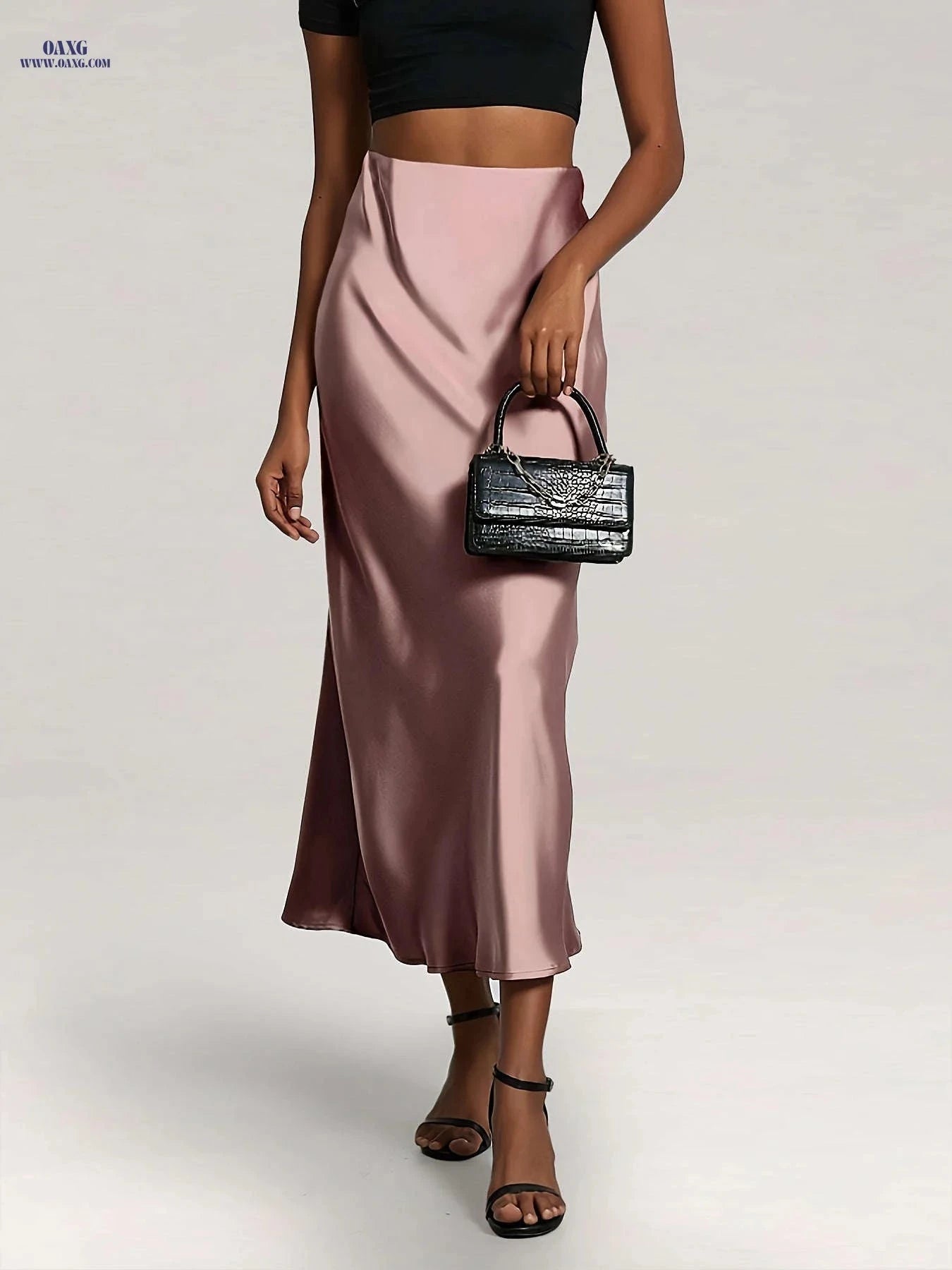 Elegant High-Waist Satin Skirt - Solid Color for Parties & Daily Wear   OAXG 