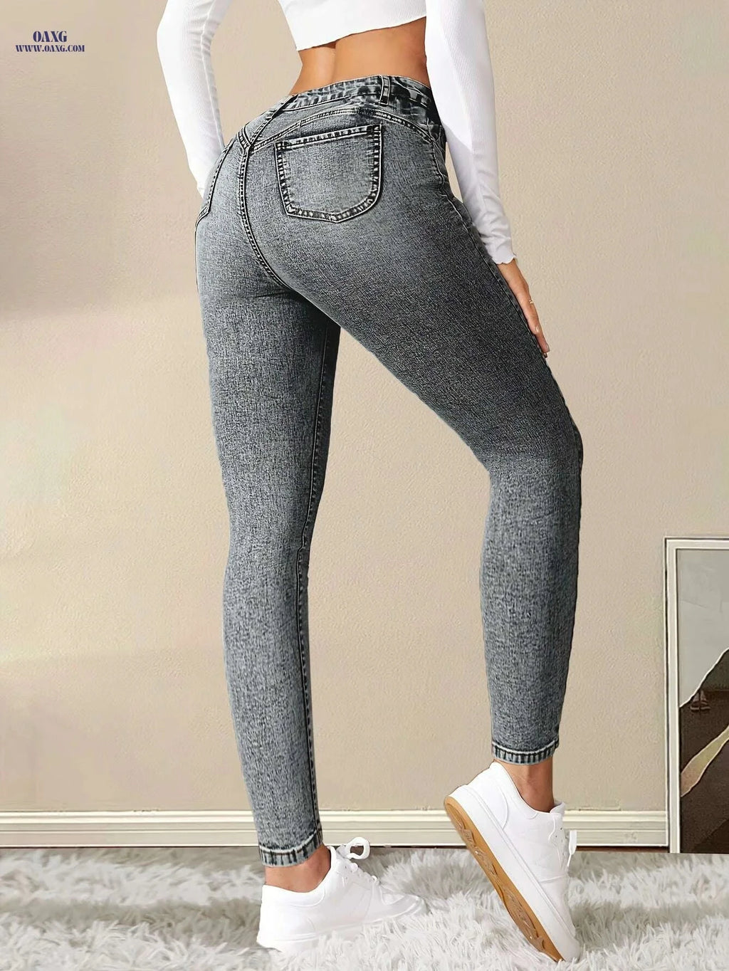 Elegant High-Waist Skinny Jeans - All-Season High Stretch Denim   OAXG Grey / XS