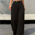 Elegant High Waist Straight Leg Pants - Women's Casual Workwear   OAXG Black / S