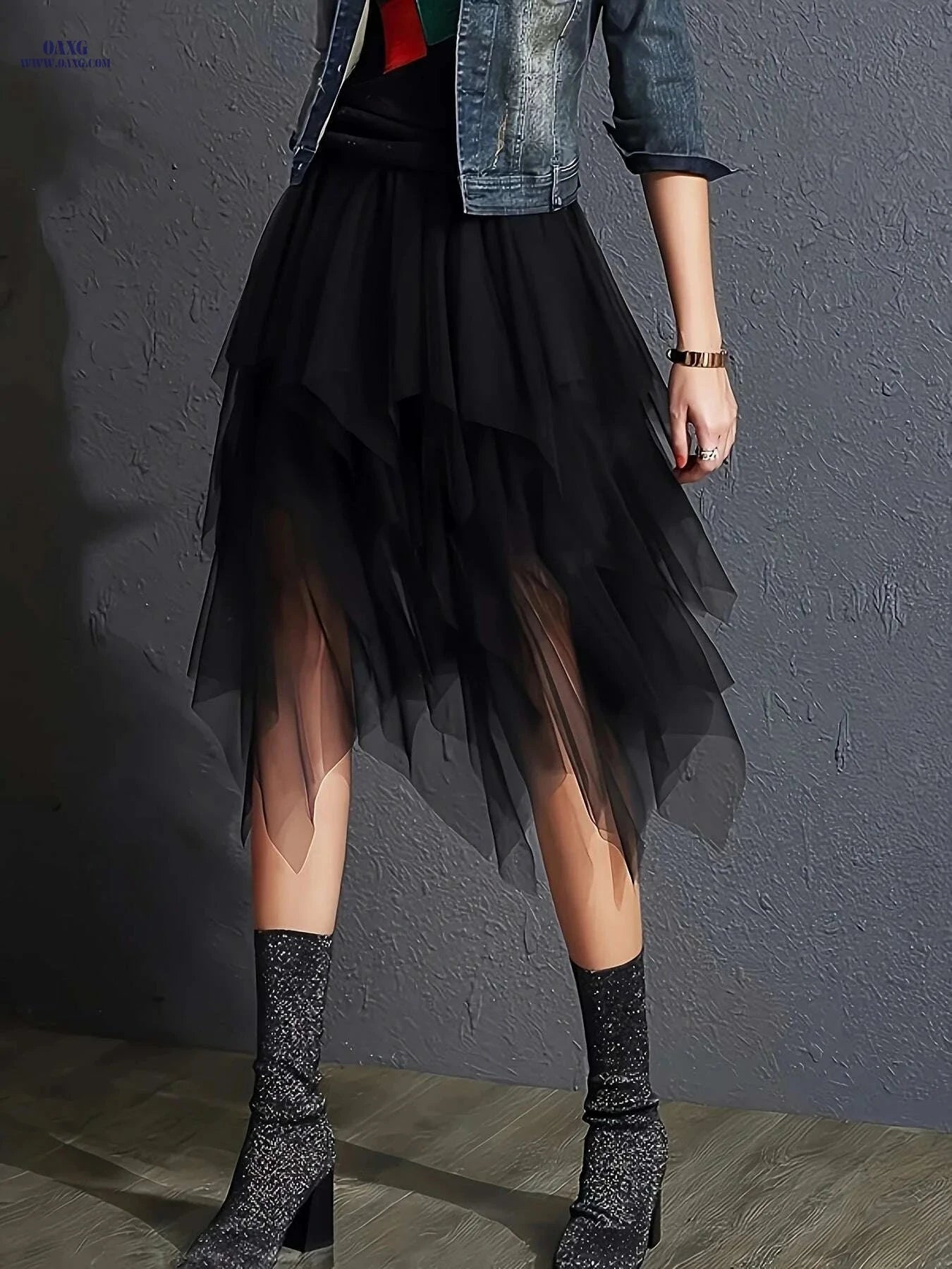 Elegant High-Waist Tulle Skirt - Versatile Solid Color, Loose Fit   OAXG 