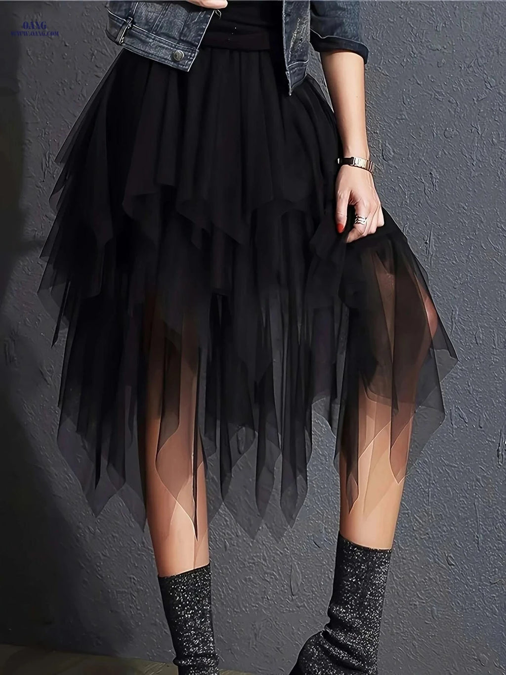 Elegant High-Waist Tulle Skirt - Versatile Solid Color, Loose Fit   OAXG 
