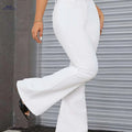 Elegant High-Waisted Flare Jeans - Slim Fit White Denim for Women   OAXG White / XS