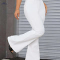 Elegant High-Waisted Flare Jeans - Slim Fit White Denim for Women   OAXG White / XS