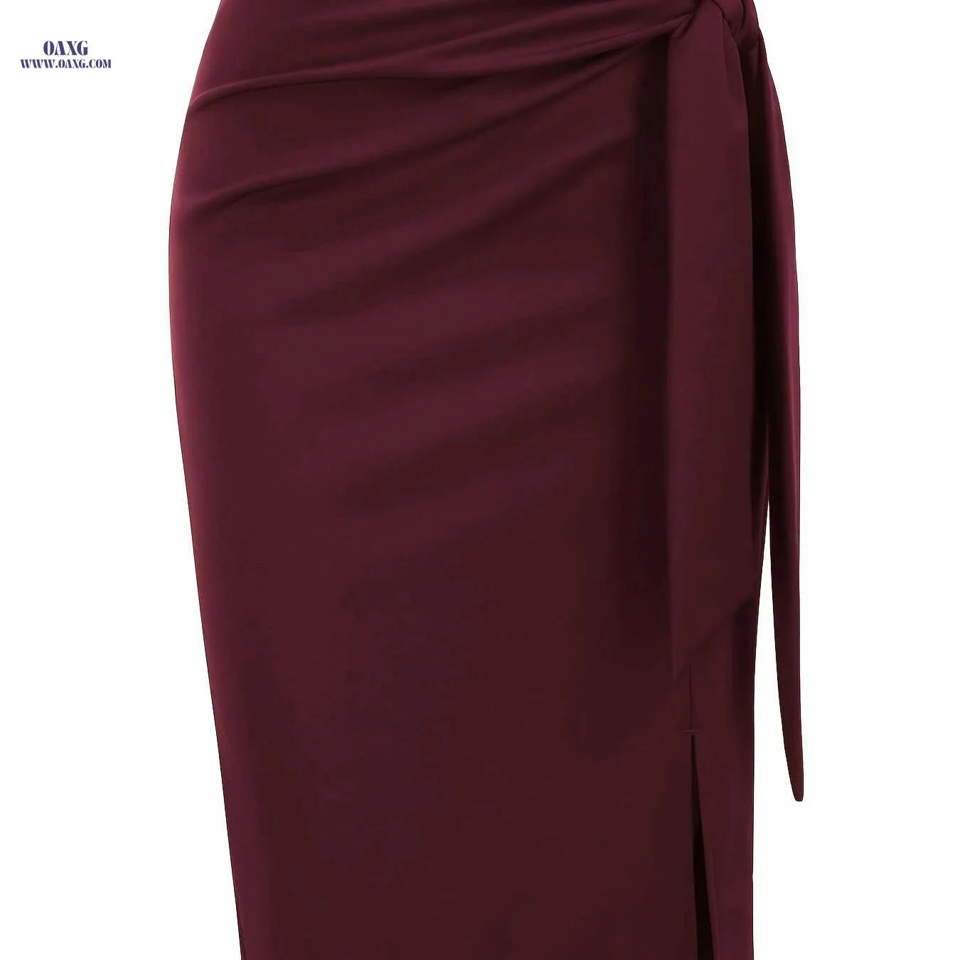 Elegant High-Waisted Knee-Length Skirt with Bow and Slit for Women   OAXG 