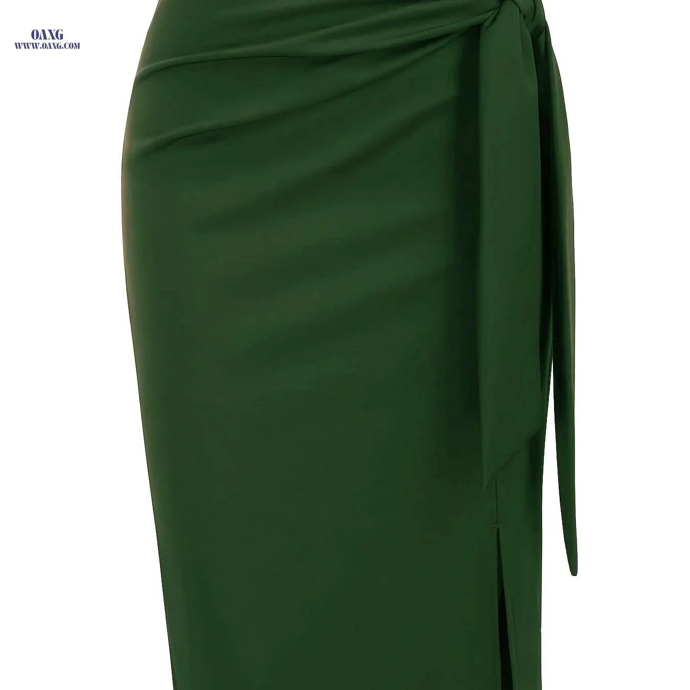 Elegant High-Waisted Knee-Length Skirt with Bow and Slit for Women   OAXG 