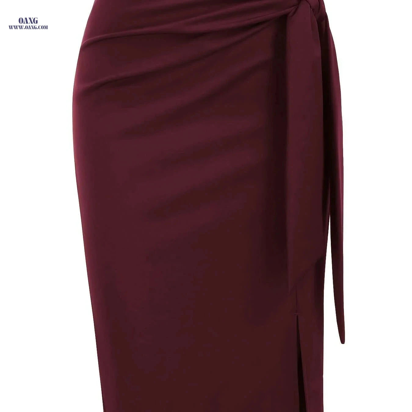Elegant High-Waisted Knee-Length Skirt with Bow and Slit for Women   OAXG Black / S