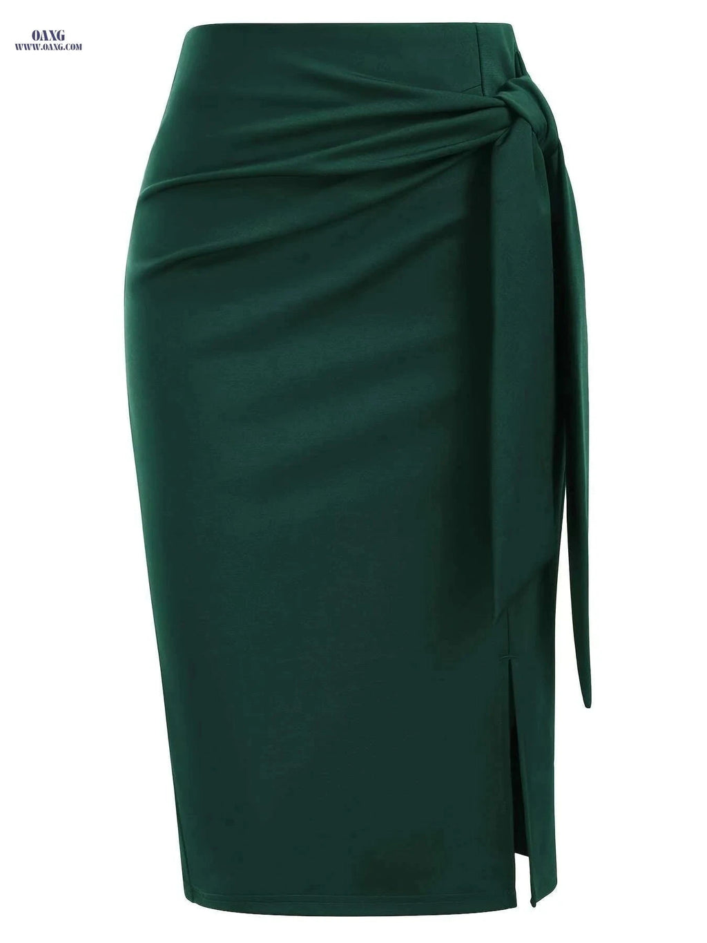 Elegant High-Waisted Knee-Length Skirt with Bow and Slit for Women   OAXG Black / S