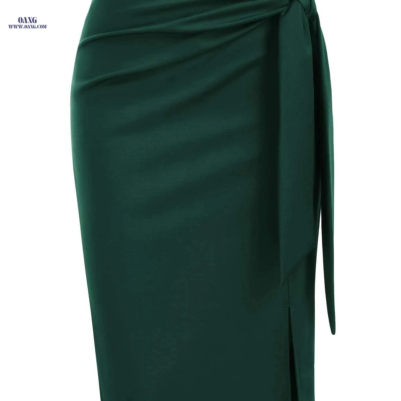 Elegant High-Waisted Knee-Length Skirt with Bow and Slit for Women   OAXG Black / S