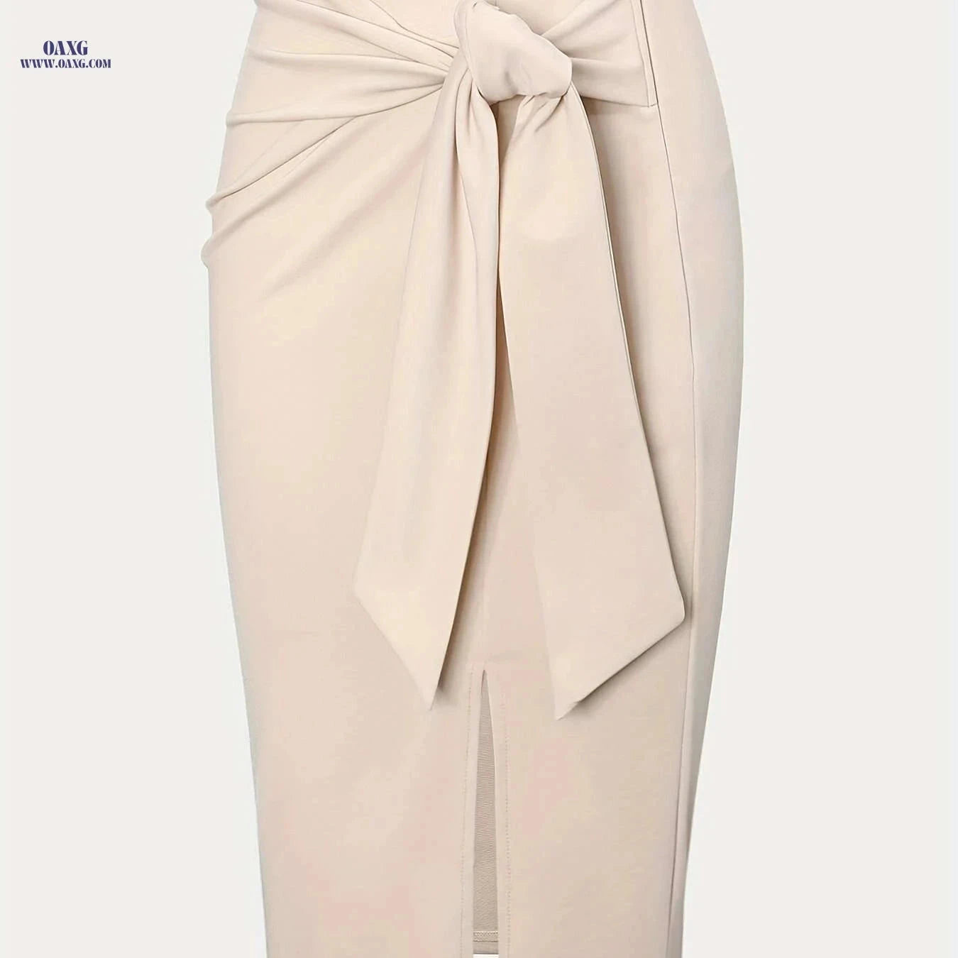 Elegant High-Waisted Knee-Length Skirt with Bow and Slit for Women   OAXG Black / S
