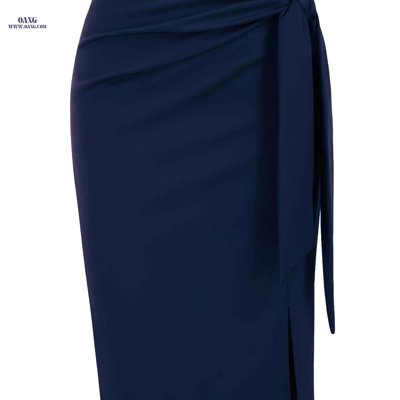Elegant High-Waisted Knee-Length Skirt with Bow and Slit for Women   OAXG Black / S