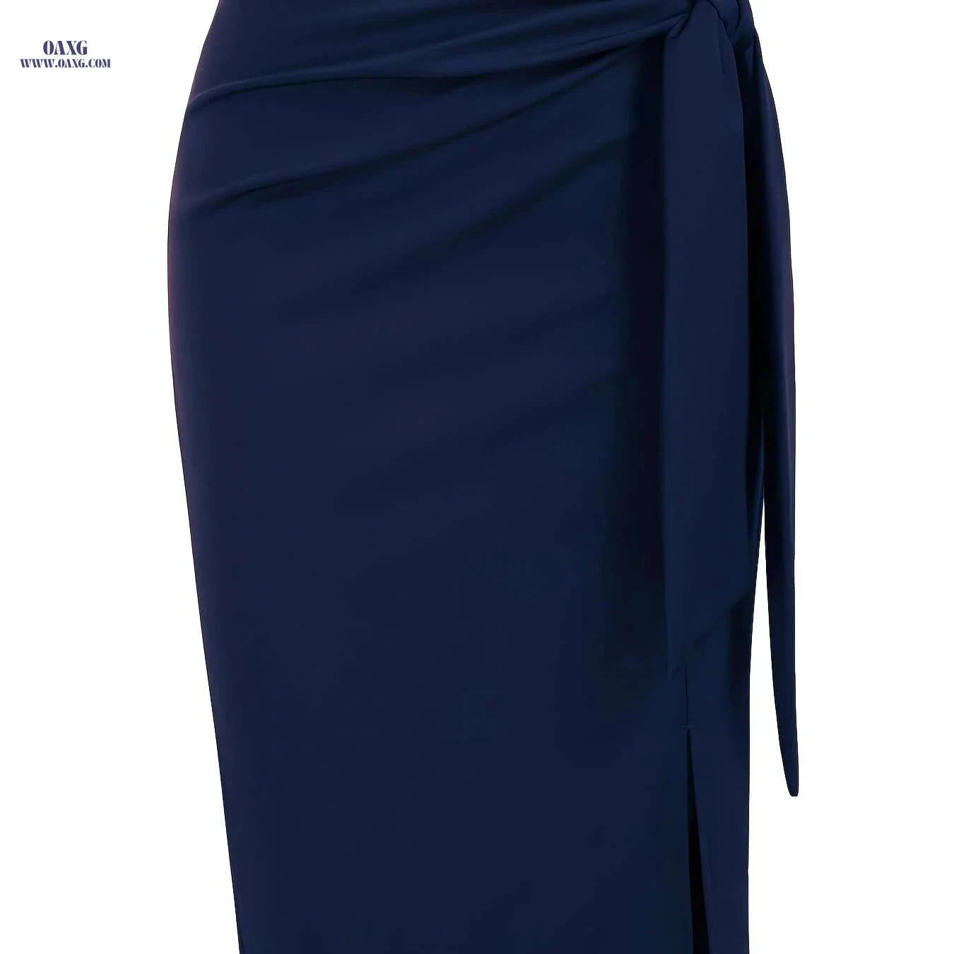 Elegant High-Waisted Knee-Length Skirt with Bow and Slit for Women   OAXG Black / S
