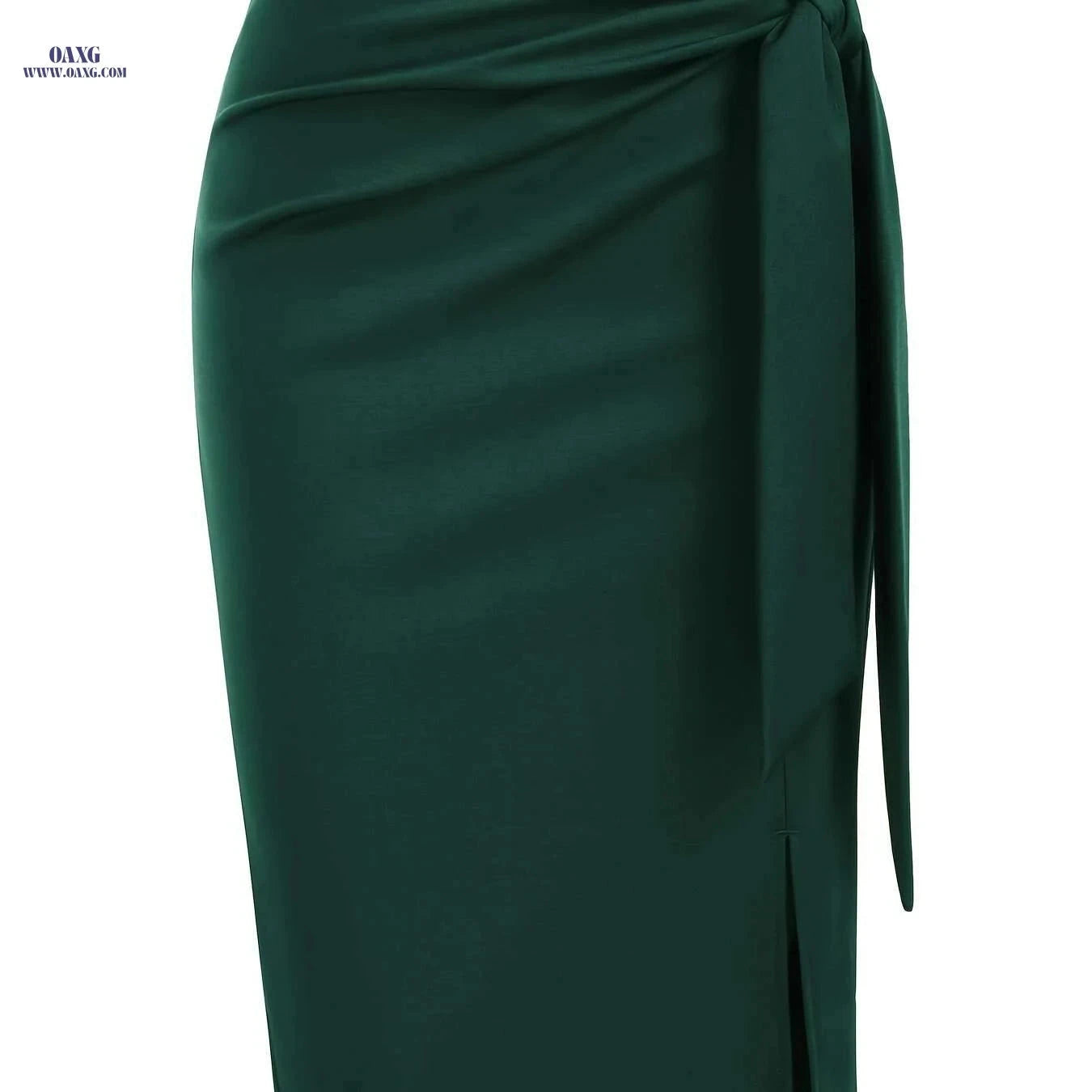 Elegant High-Waisted Knee-Length Skirt with Bow and Slit for Women   OAXG Black / S