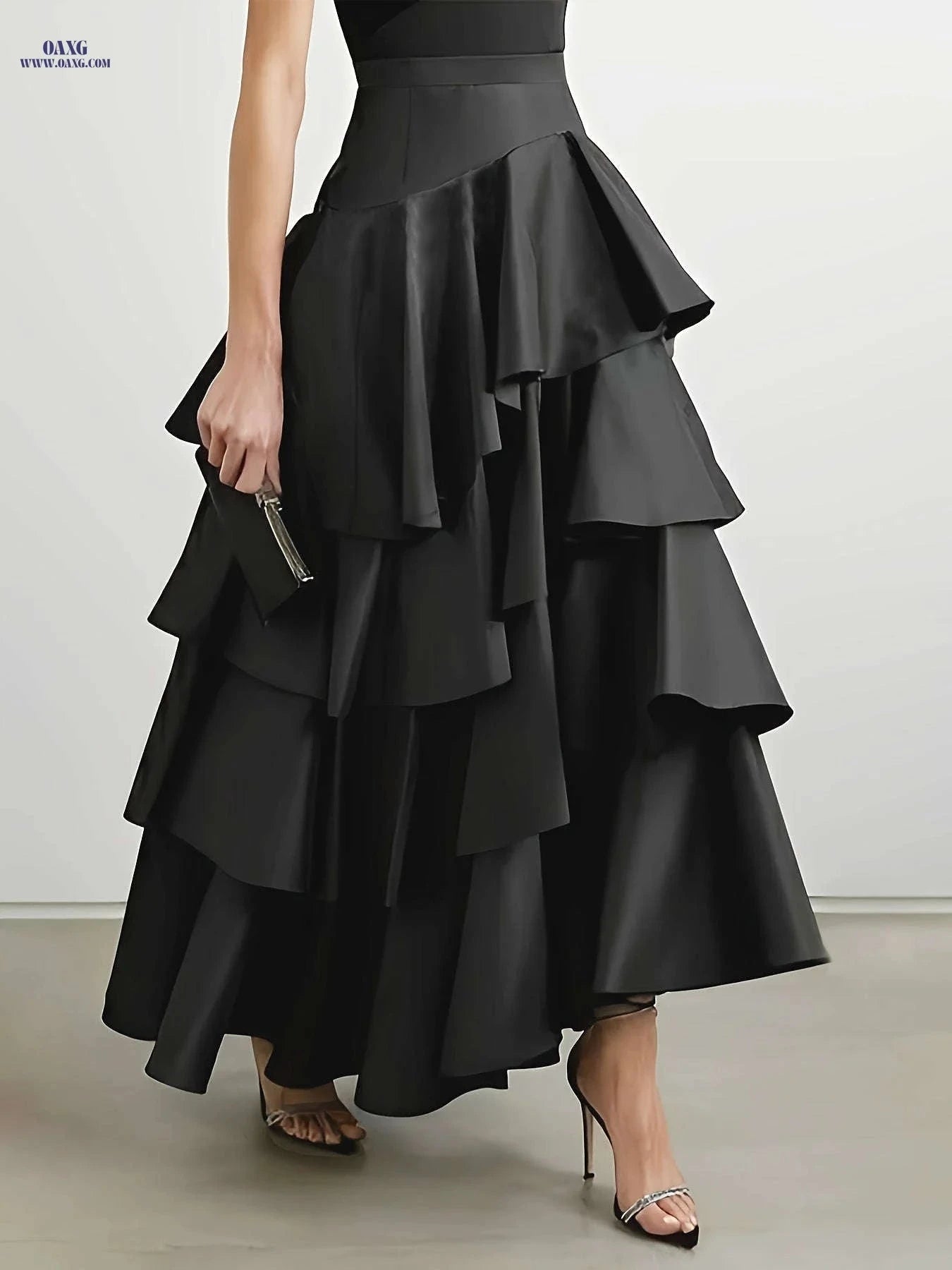 Elegant High-Waisted Patchwork Skirt for Women - Flared A-Line Design   OAXG 