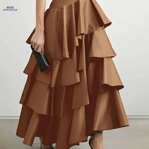 Elegant High-Waisted Patchwork Skirt for Women - Flared A-Line Design   OAXG 