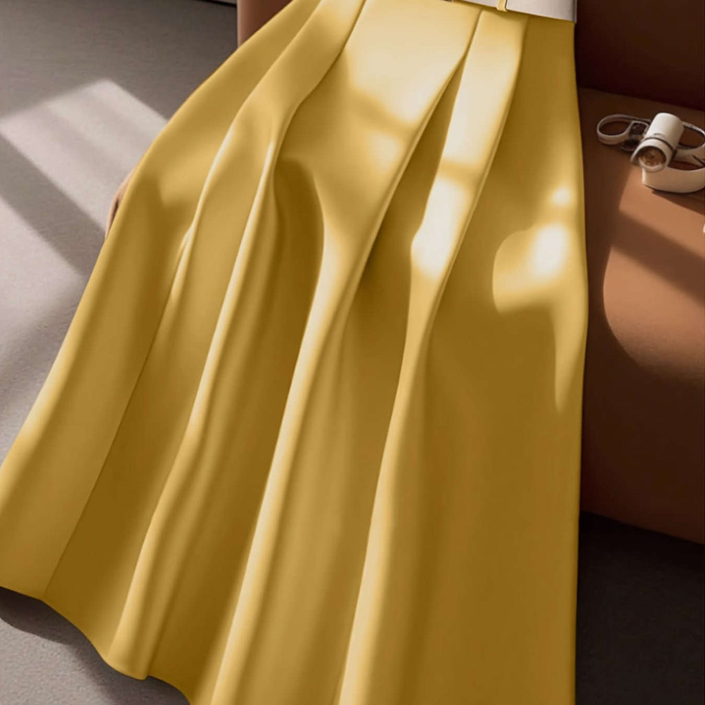 Elegant High-Waisted Pleated Maxi Skirt with Belt - All-Season Style   OAXG 