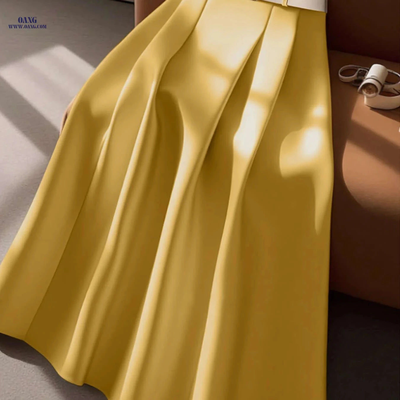 Elegant High-Waisted Pleated Maxi Skirt with Belt - All-Season Style   OAXG 
