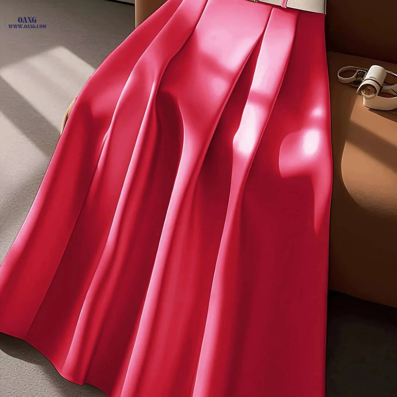 Elegant High-Waisted Pleated Maxi Skirt with Belt - All-Season Style   OAXG 