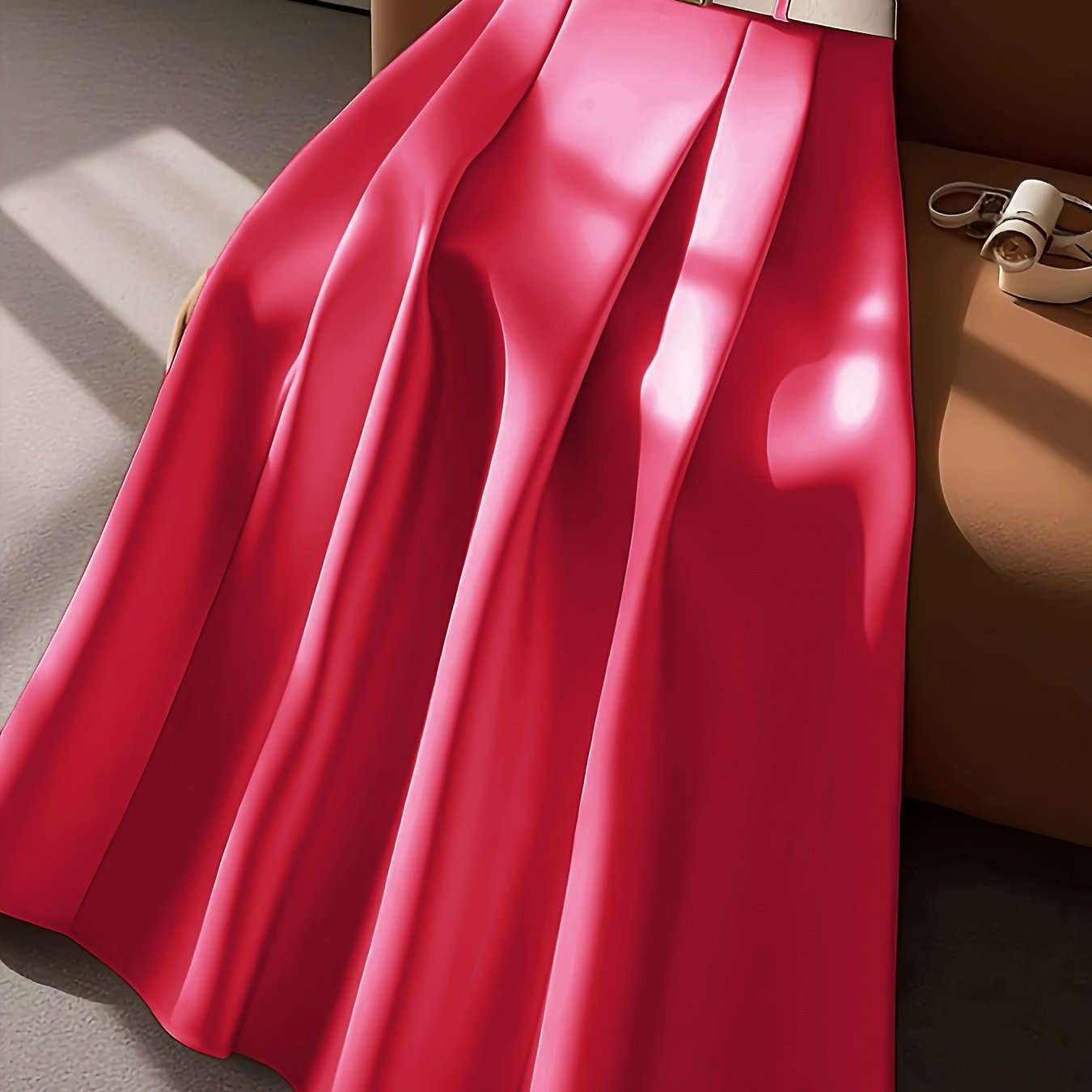 Elegant High-Waisted Pleated Maxi Skirt with Belt - All-Season Style   OAXG 