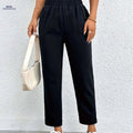 Elegant High-Waisted Ruffle Lace Women's Ankle Pants for Spring/Summer   OAXG Black / XS