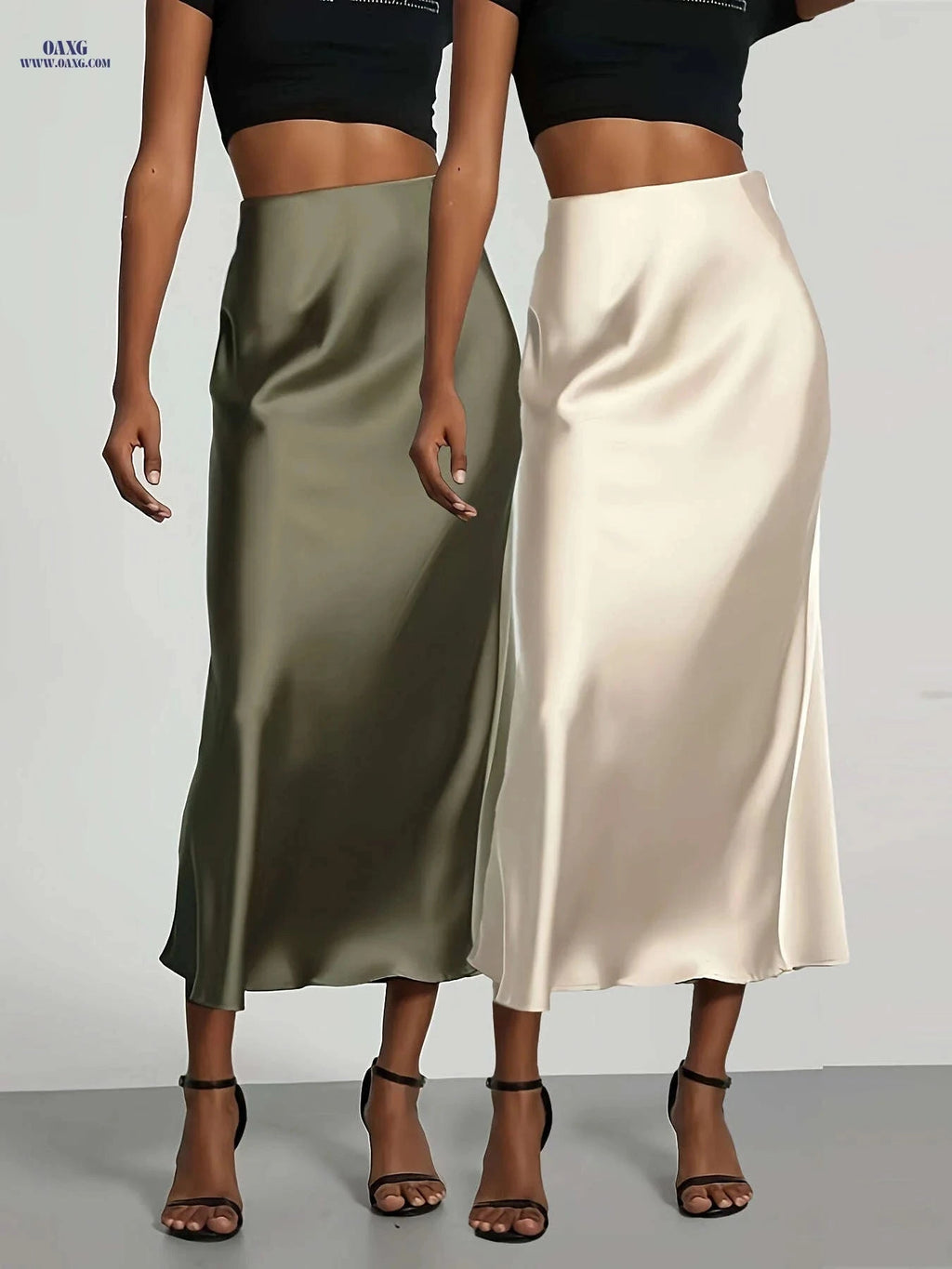 Elegant High-Waisted Satin Skirt for Women - Perfect for All Seasons   OAXG 