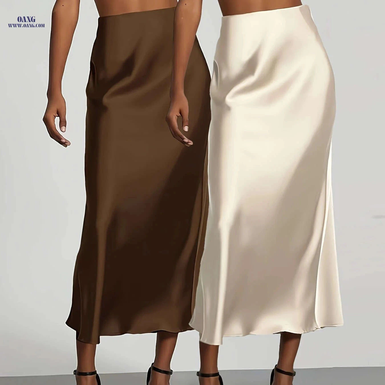 Elegant High-Waisted Satin Skirt for Women - Perfect for All Seasons   OAXG 