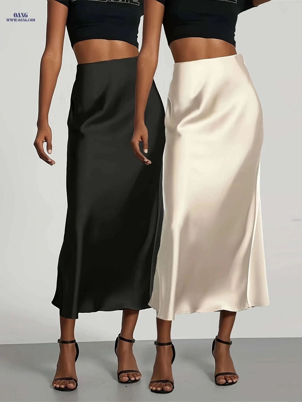 Elegant High-Waisted Satin Skirt for Women - Perfect for All Seasons   OAXG 