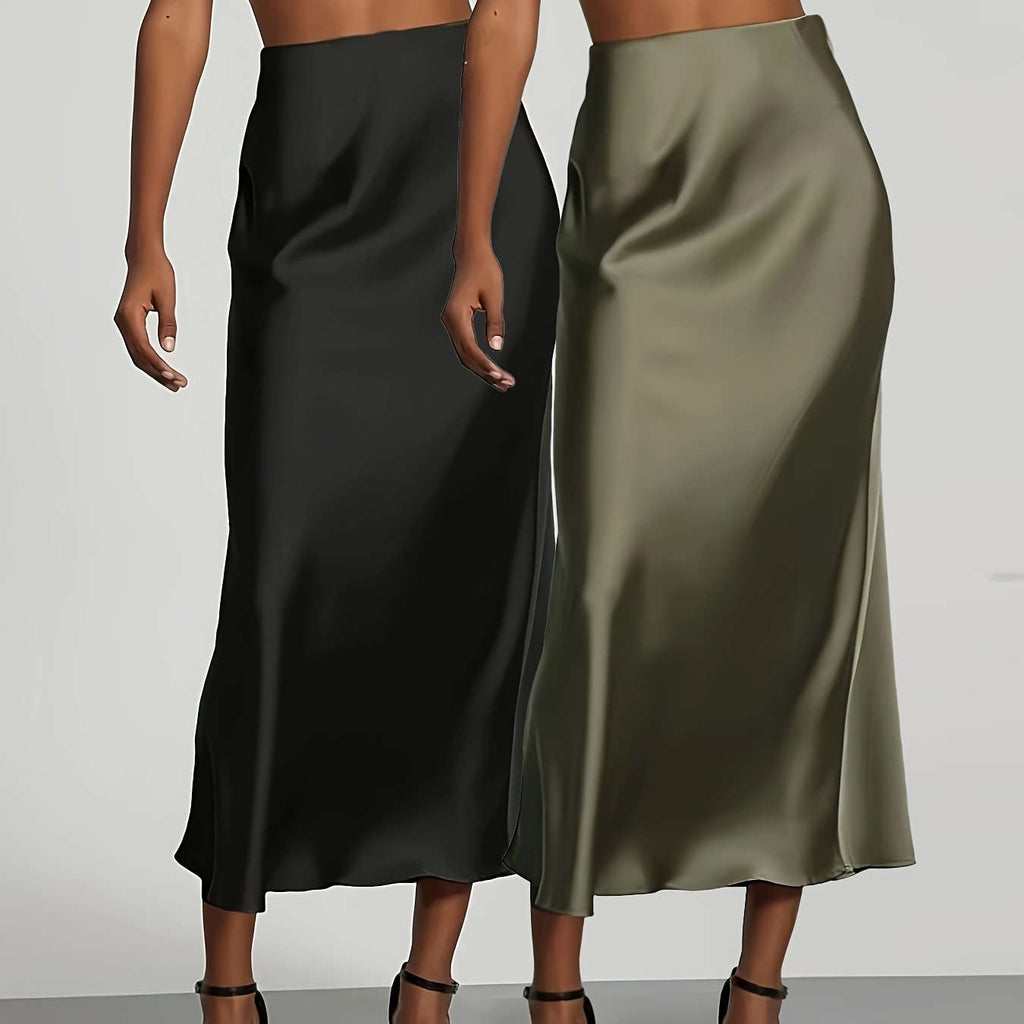 Elegant High-Waisted Satin Skirt for Women - Perfect for All Seasons   OAXG 