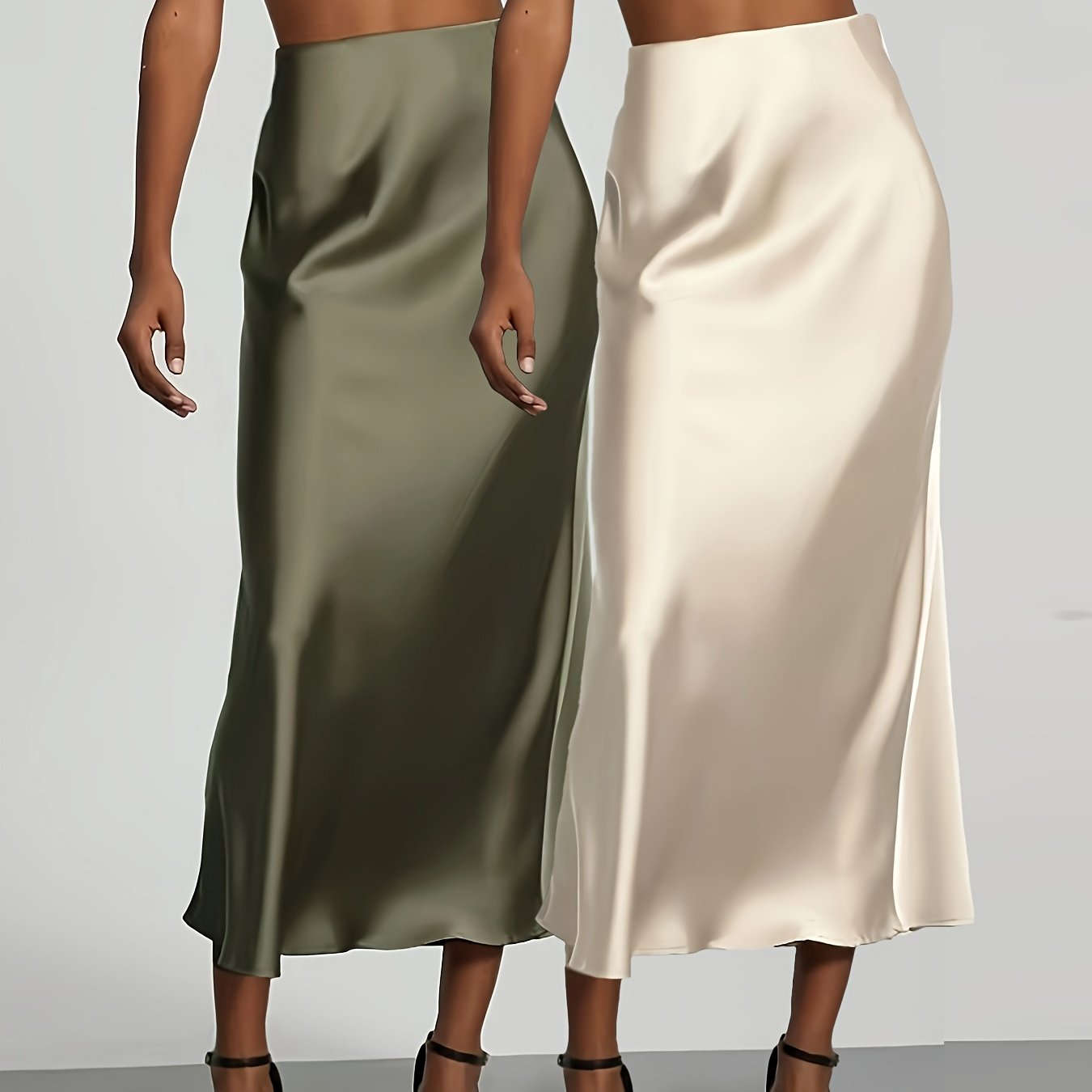 Elegant High-Waisted Satin Skirt for Women - Perfect for All Seasons   OAXG Black+Green / XS