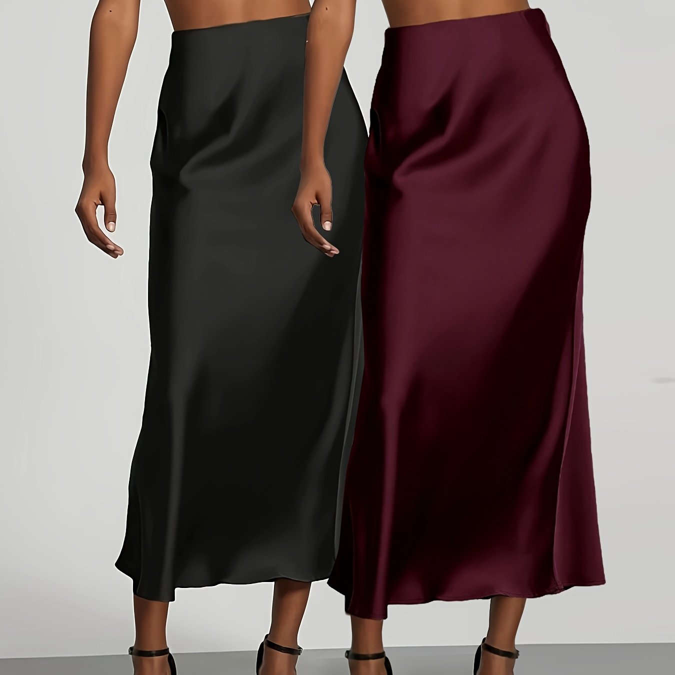 Elegant High-Waisted Satin Skirt for Women - Perfect for All Seasons   OAXG Black+Green / XS