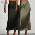 Elegant High-Waisted Satin Skirt for Women - Perfect for All Seasons   OAXG Black+Green / XS